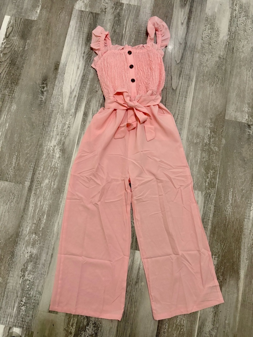 NEW!! Never worn Pink Smocked Wide-Leg Jumpsuit with Tie Waist